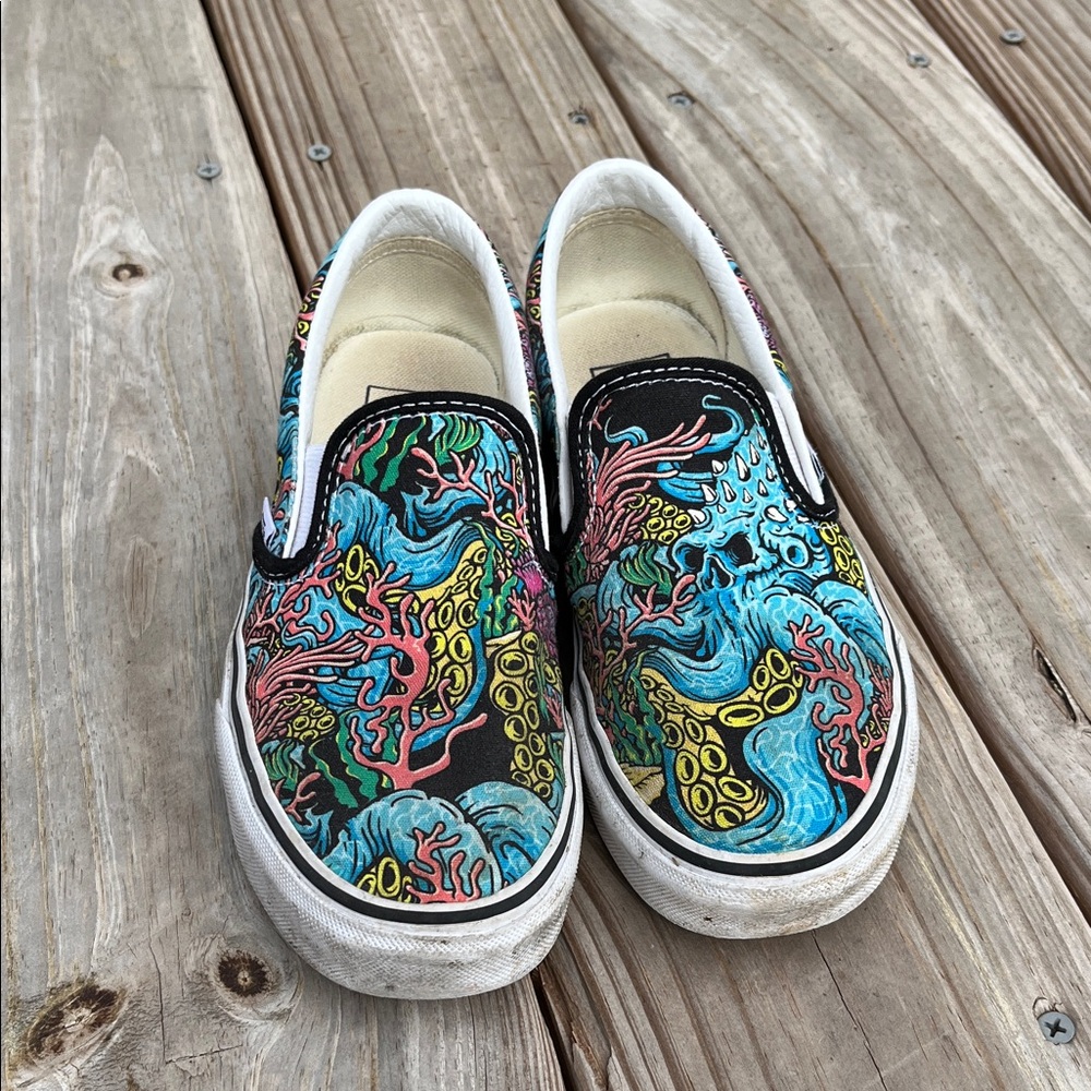 Vans Kids Black Multicolor Slip-On Sneakers